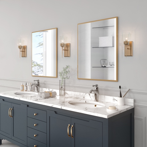 Bell Gold Vanity Light Bathroom Wall Light, 4-in W 1-Light Gold and Blue Crystal Bell Modern/Contemporary LED Wall Sconce