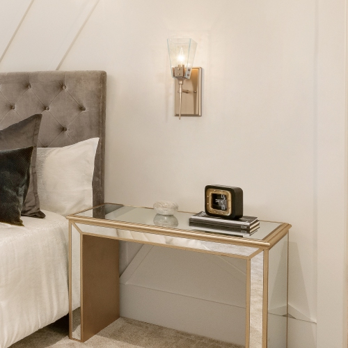 Bell Gold Vanity Light Bathroom Wall Light, 4-in W 1-Light Gold and Blue Crystal Bell Modern/Contemporary LED Wall Sconce