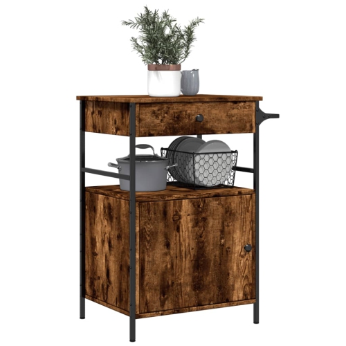 VidaXL Chariot de cuisine chêne fumé 56 x 43 x 89,5 cm bois d'ingénierie