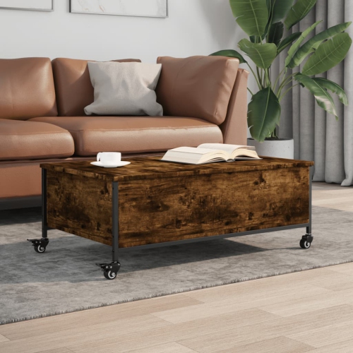 vidaXL Coffee Table with&nbsp;Wheels Smoked Oak 91x55x34 cm Engineered&nbsp;Wood