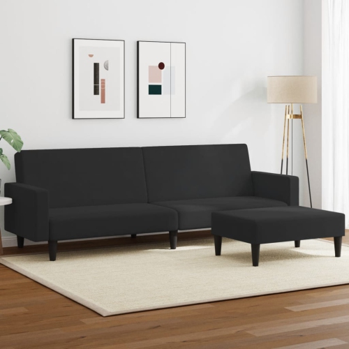 vidaXL 2-Seater Sofa Bed with Footstool Black Velvet