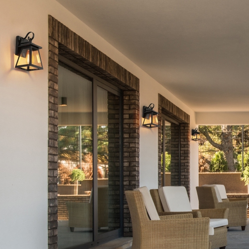 Farmhouse Black Outdoor Wall Sconce, 1-Light Modern Outdoor Lantern Sconce Light with Clear Glass Shade