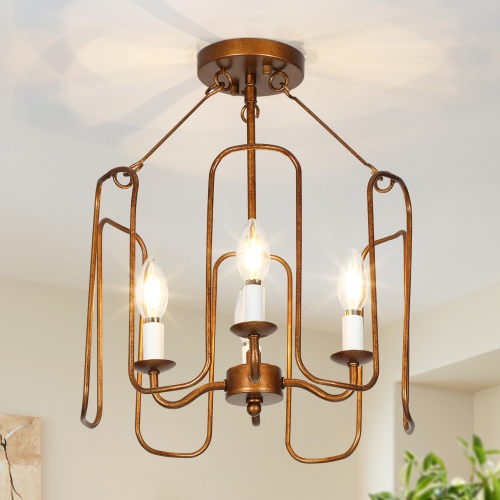 Modern Brass Gold Ceiling Light, Modern Brass Gold Ceiling Light, 4-Light Antique Gold In Drum Shape LED Semi-Flush mount light