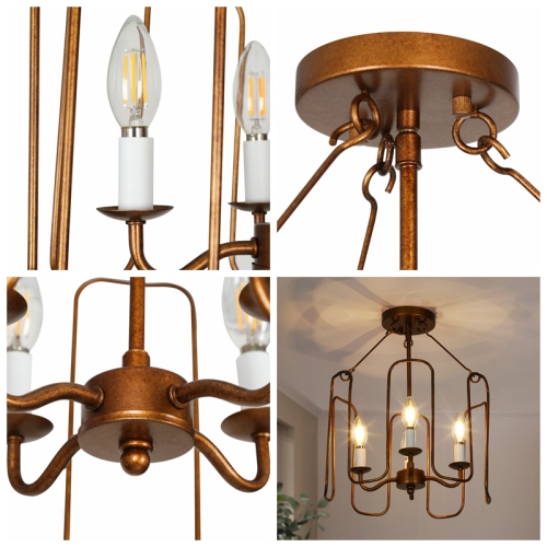 Modern Brass Gold Ceiling Light, Modern Brass Gold Ceiling Light, 4-Light Antique Gold In Drum Shape LED Semi-Flush mount light