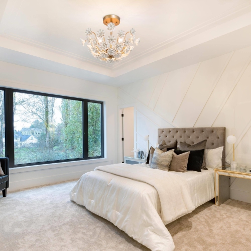 Modern Brass Gold Ceiling Light, Olivia 3-Light Gold with Handcrafted Ceramic Flower Mid-century Dry rated Semi-flush Mount Ceiling Light