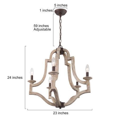 Lantern Wood Pendant 5-Light Cage Brown Rustic Chandelier Dining Room Island Chandelier with Farmhouse Candle Style