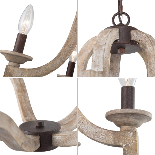 Lantern Wood Pendant 5-Light Cage Brown Rustic Chandelier Dining Room Island Chandelier with Farmhouse Candle Style