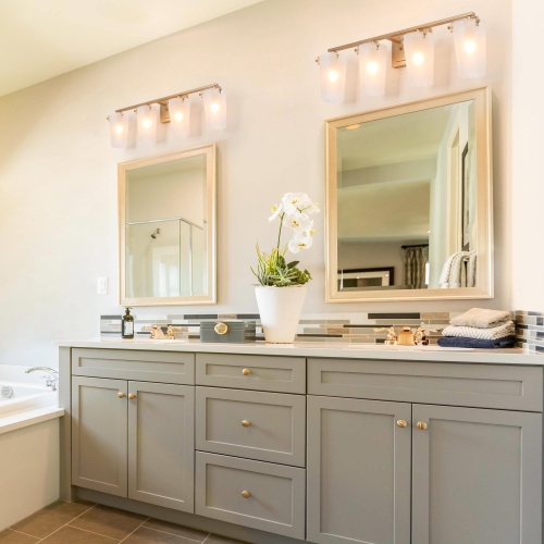Modern Farmhouse Bathroom Vanity Light 4-Light Gold Wall Sconces with Bell Frosted Glass Shades