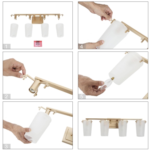 Modern Farmhouse Bathroom Vanity Light 4-Light Gold Wall Sconces with Bell Frosted Glass Shades