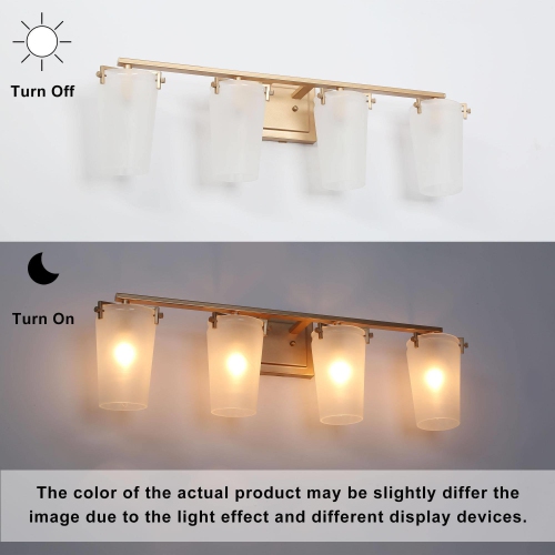 Modern Farmhouse Bathroom Vanity Light 4-Light Gold Wall Sconces with Bell Frosted Glass Shades