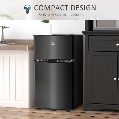 Mini réfrigérateur avec congélateur de HOMCOM, réfrigérateur compact de 3,2 pi3 avec tablette réglable, thermostat mécanique et porte double