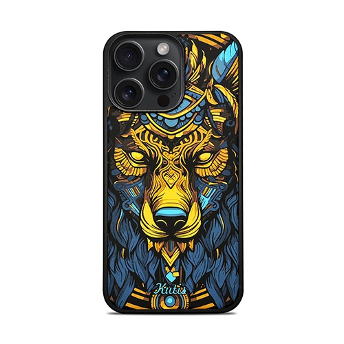 Treemoda Printed Yellow Wolf Silicone Case for iPhone 15 Pro