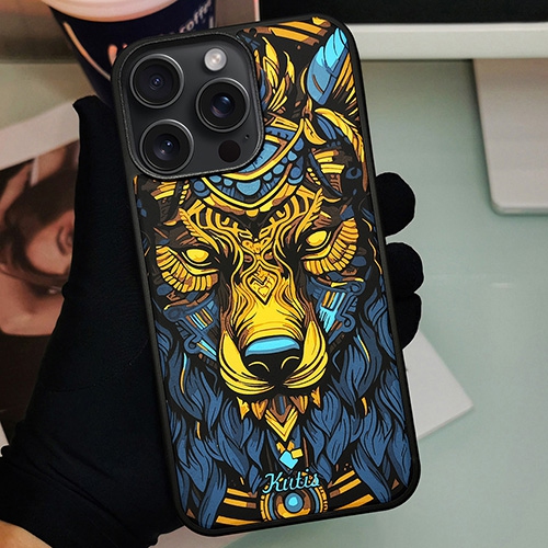 Treemoda Printed Yellow Wolf Silicone Case for iPhone 15 Pro
