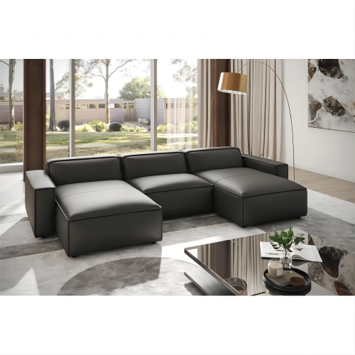 Valencia Nathan Aniline Nappa 11000 cuir pleine fleur modulaire Noir 3 sièges et 2 sièges de sofa