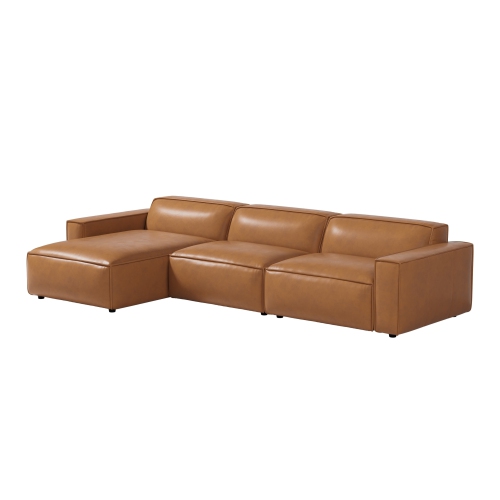 VALENCIA  Nathan Aniline Nappa 11000 Top-Grain Leather Modular Caramel 3 Seats & Left Chaises Sofa In Brown