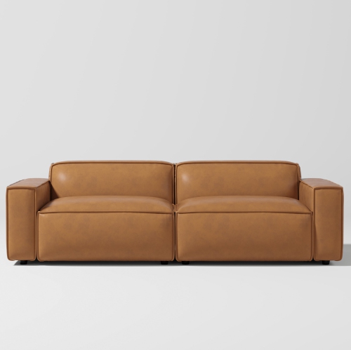 Valencia Nathan Aniline Nappa 11000 Top-Grain Leather Modular Caramel Brown Loveseats Sofa