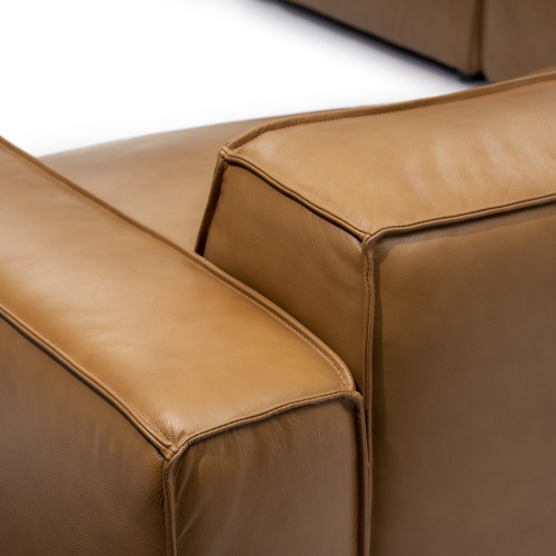 Valencia Nathan Aniline Nappa 11000 Top-Grain Leather Modular Caramel Brown Loveseats Sofa