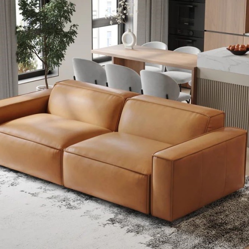 Valencia Nathan Aniline Nappa 11000 Top-Grain Leather Modular Caramel Brown Loveseats Sofa