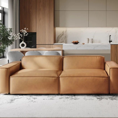 Valencia Nathan Aniline Nappa 11000 Top-Grain Leather Modular Caramel Brown Loveseats Sofa