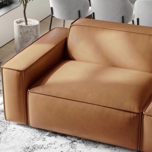 Valencia Nathan Aniline Nappa 11000 Top-Grain Leather Modular Caramel Brown Loveseats Sofa