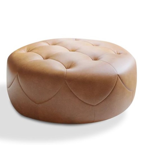 Pouf en cuir pleine fleur cognac Brandy Nappa 11000 de Valencia