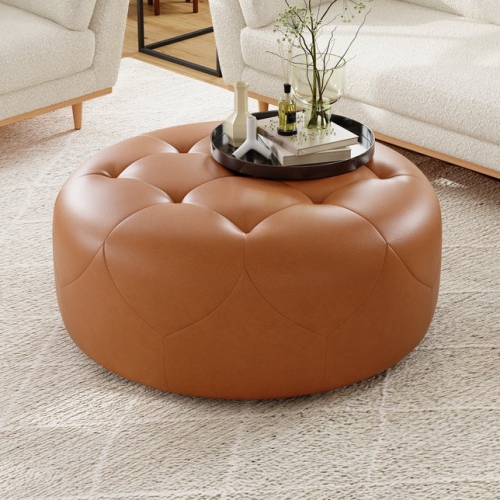 Valencia Brandy Nappa 11000 Top-Grain Leather Cognac Ottoman