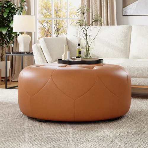 Valencia Brandy Nappa 11000 Top-Grain Leather Cognac Ottoman