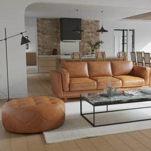 Valencia Brandy Nappa 11000 Top-Grain Leather Cognac Ottoman