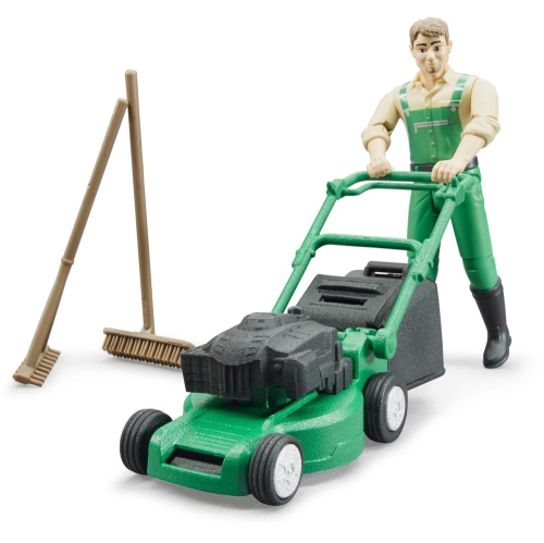 Gardener with Lawn Mower and Equipment bworld