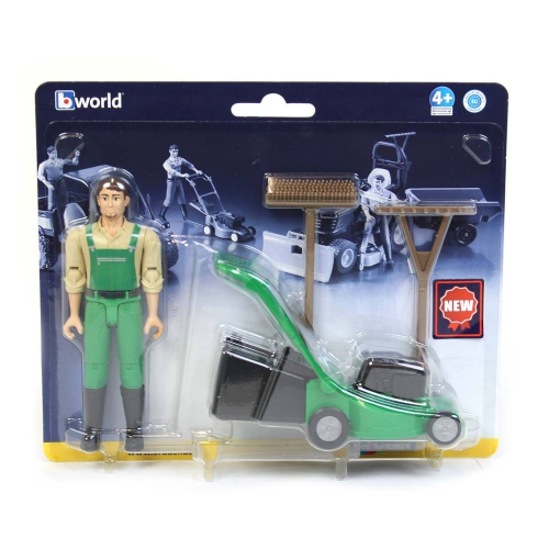 Gardener with Lawn Mower and Equipment bworld