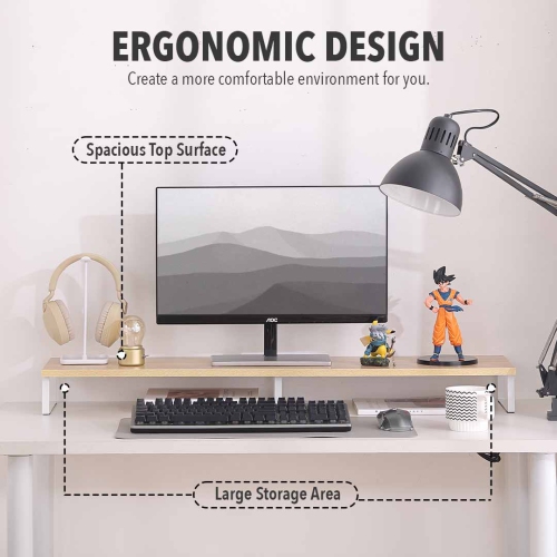 MotionGrey Monitor Stand Riser, 39.4 Inch Ergonomic Desk & tabletop Desktop Stand for Laptop, Desktop Shelf, Computer, MacBook, Notebook, PC - Light