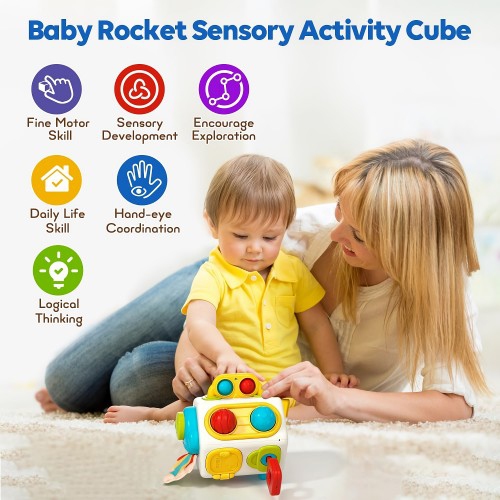 Busy Cube, 9-in-1 Activity Cube Education Sensory Learning Toy for Baby, Toddler, 18 Months and Up