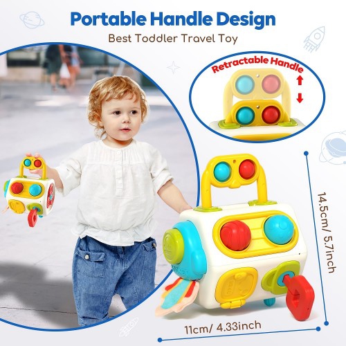 Busy Cube, 9-in-1 Activity Cube Education Sensory Learning Toy for Baby, Toddler, 18 Months and Up