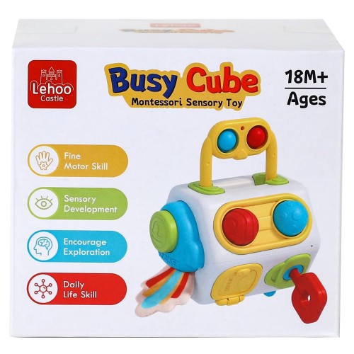Busy Cube, 9-in-1 Activity Cube Education Sensory Learning Toy for Baby, Toddler, 18 Months and Up