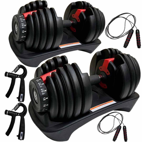 MotionGrey Adjustable Dumbbells 5 to 52.5 LBs, Free High Strength Hand Grip Included and Jump Rope 15 Weight Settings DumbBell, Anti-Slip Metal Handl