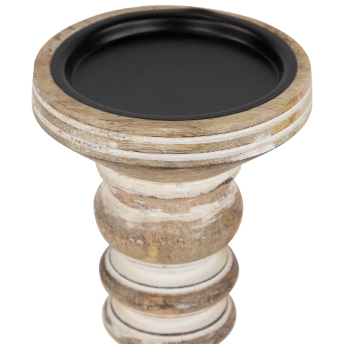 Set of 2 Brown Etched Antique Style Pillar Candle Holders 12"