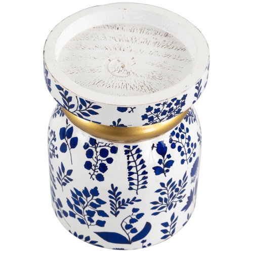 Floral Wooden Candle Holder - 6" - White and Blue