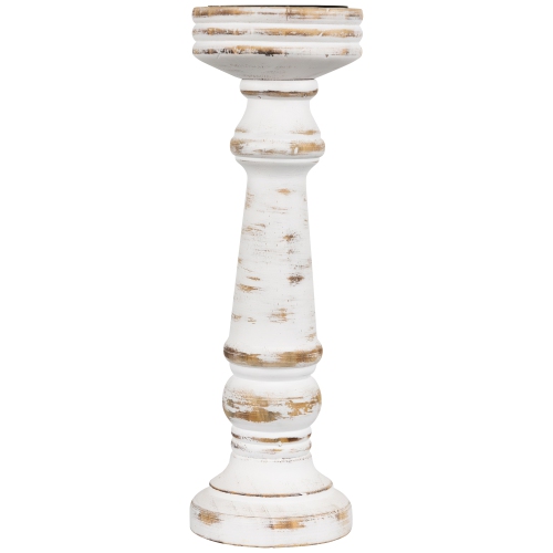 NORTHLIGHT  Wooden Spindle Pillar Candle Holder - 12" - Antique In White