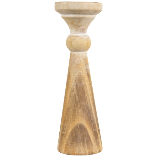 NORTHLIGHT  Two Tone Wooden Pedestal Pillar Candle Holder - 12"