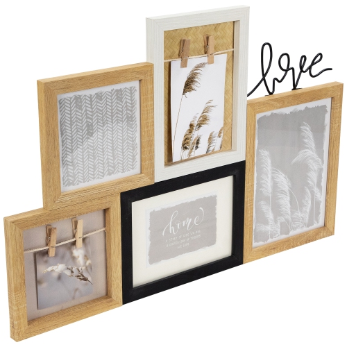 Cadre photo à collage mural en bois « Love » - 20,75 po - Beige et noir