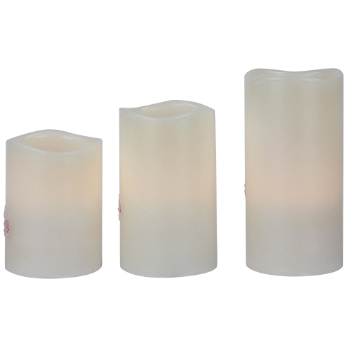 LED Flameless Frosted "Merry Christmas" Wax Pillar Candles - 6" - Set of 3