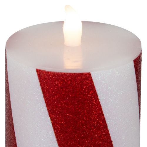 LED Flameless Flickering Candy Cane Wax Pillar Christmas Candles - 6" - Set of 3