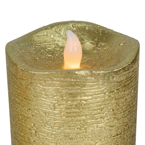 LED Brushed Flameless Christmas Pillar Candles - 8" - Gold Finish - Set of 3