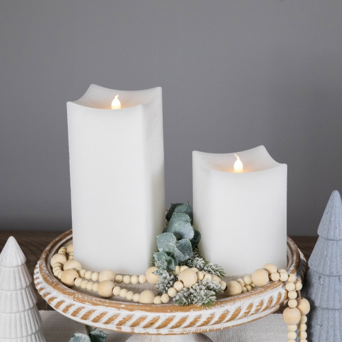 LED Flickering Flameless Wax Rectangular Candles - 8" - White - Set of 2