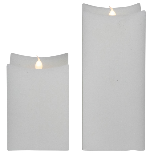 LED Flickering Flameless Wax Rectangular Candles - 8" - White - Set of 2