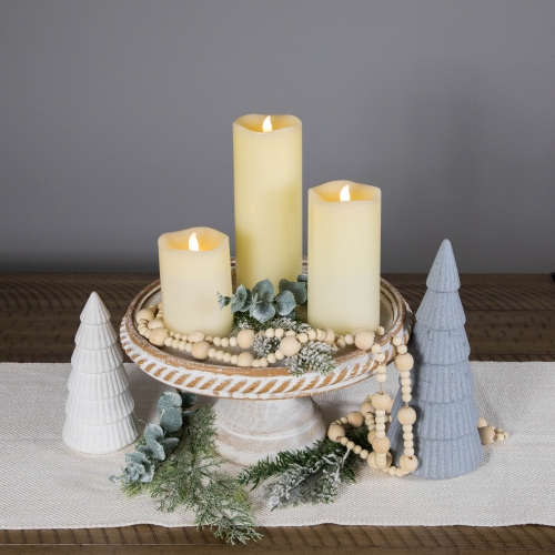 LED Flickering Flameless Wax Pillar Candles - 8" - Cream - Set of 3