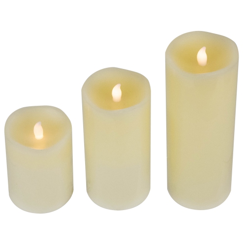 LED Flickering Flameless Wax Pillar Candles - 8" - Cream - Set of 3