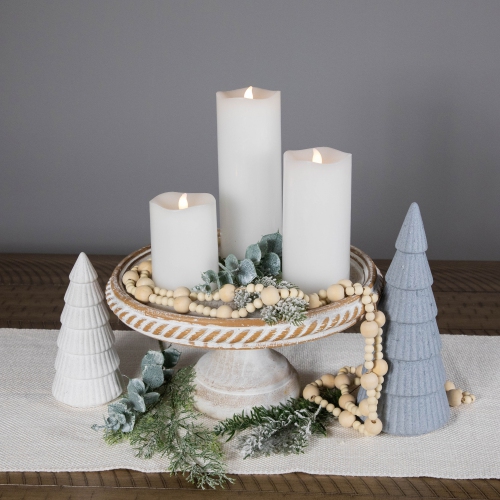 LED Flickering Flameless Wax Pillar Candles - 8" - White - Set of 3
