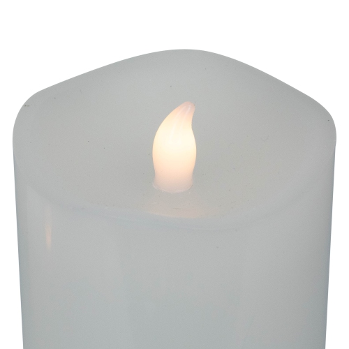 LED Flickering Flameless Wax Pillar Candles - 8" - White - Set of 3