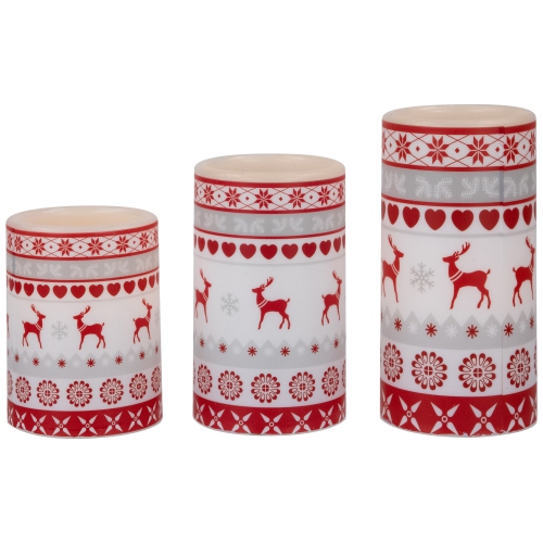 LED Flameless Flickering Nordic Reindeer Wax Pillar Christmas Candles - 6" - Set of 3